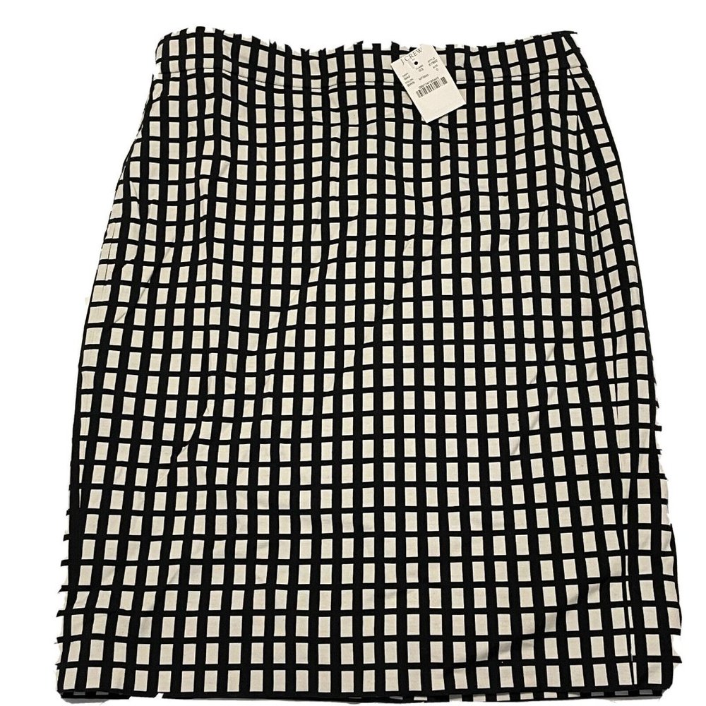 NWT J CREW Womans Sz 0 Straight The pencil Skirt Stretch Knee Length Black White